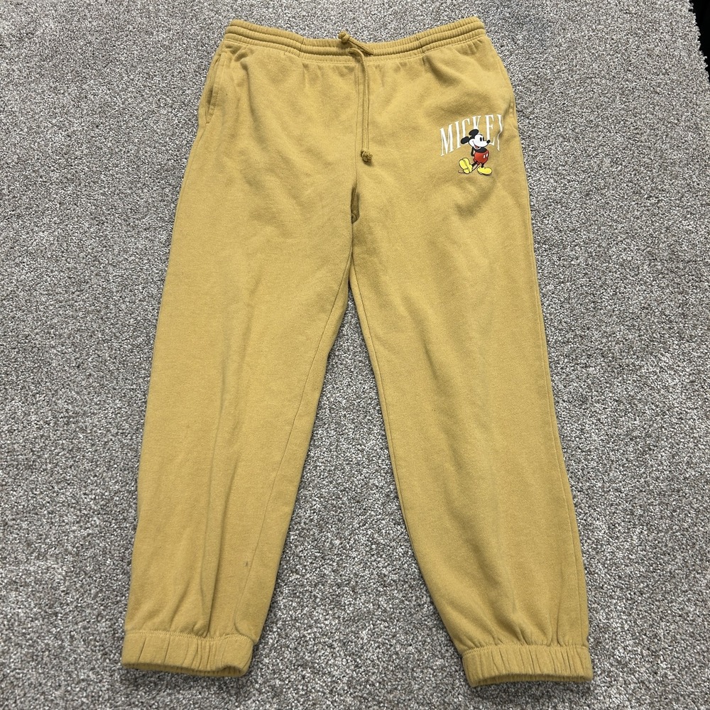 Disney Mickey Mouse Sweatpants Womens XL Yellow Jogger Elastic Waist Pockets